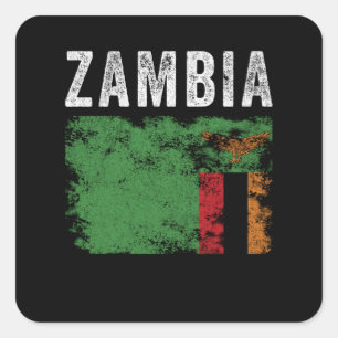 Sticker Carré Drapeau Zambien en état de détresse - Drapeau Zamb
