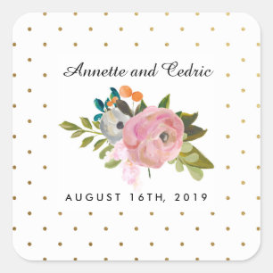 Sticker Carré Dream Garden Floral Mariage Personnalisé Favoriser