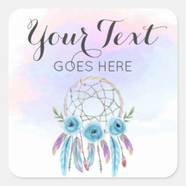 Sticker Carré Dreamcatcher Aquarelle Plumes Rustique Boho Chic