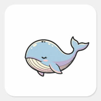 Sticker Carré Dreamy Whale – Cute Kawaii Animal Illustration