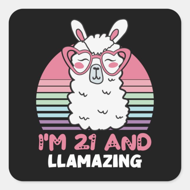 Sticker Carré Drôle Adorable Llama 21e Anniversaire Cadeau Pour  (Devant)
