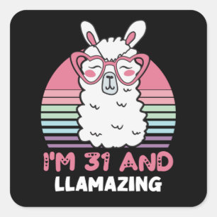 Sticker Carré Drôle Adorable Llama 31e Anniversaire Cadeau Pour 