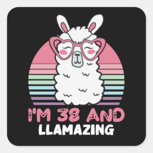 Sticker Carré Drôle Adorable Llama 38e Anniversaire Cadeau Pour