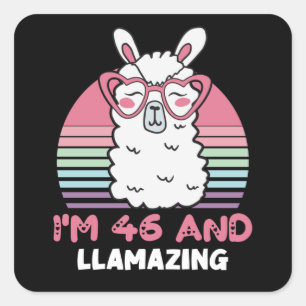 Sticker Carré Drôle adorable Llama 46e cadeau d'anniversaire pou