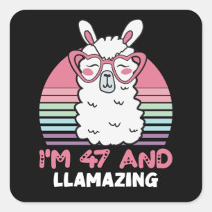 Sticker Carré Drôle Adorable Llama 47e Anniversaire Cadeau Pour