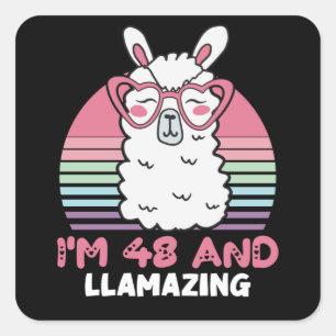 Sticker Carré Drôle Adorable Llama 48e Anniversaire Cadeau Pour