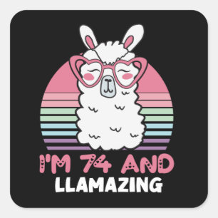 Sticker Carré Drôle Adorable Llama 74e Anniversaire Cadeau Pour