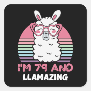 Sticker Carré Drôle Adorable Llama 79e Anniversaire Cadeau Pour 