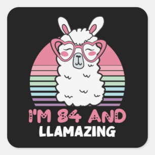 Sticker Carré Drôle adorable Llama 84e cadeau d'anniversaire pou