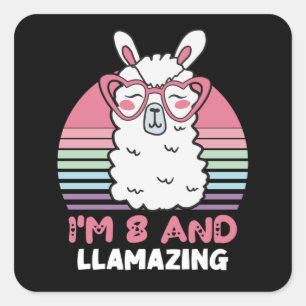 Sticker Carré Drôle adorable Llama 8e cadeau d'anniversaire pour