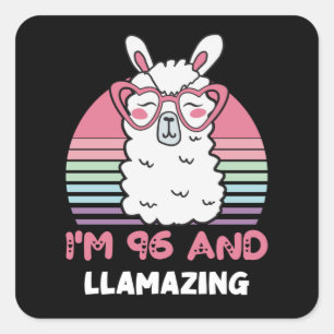 Sticker Carré Drôle Adorable Llama 96e cadeau d'anniversaire pou