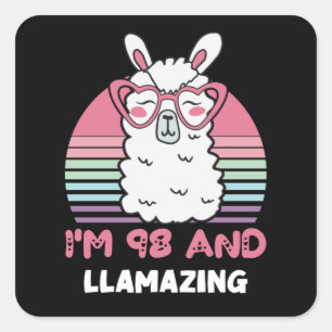 Sticker Carré Drôle Adorable Llama 98e Anniversaire Cadeau Pour 