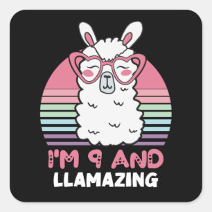 Sticker Carré Drôle adorable Llama 9e cadeau d'anniversaire pour