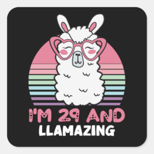 Sticker Carré Drôle Adorable Llama Cadeau 29e Anniversaire Pour 