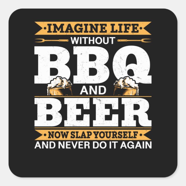 Sticker Carré Drôle Barbecue Viande Fumer Hommes barbecue Grilla (Devant)
