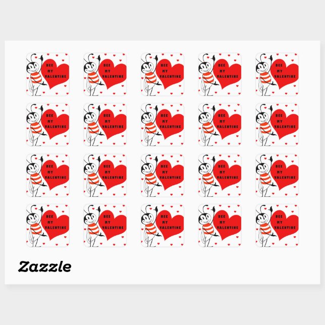 Sticker Carré Drôle Bee My Valentine Design (Feuille)