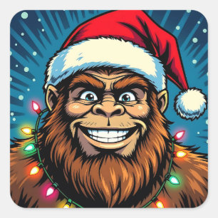 Sticker Carré Drôle Bigfoot Sasquatch Yeti Noël