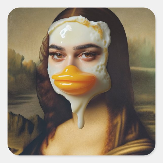 Sticker Carré Drôle Canard Face Oeuf Mona (Devant)