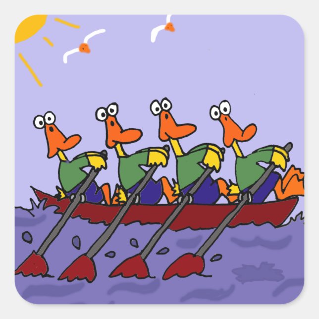 Sticker Carré Drôle Canards dans un dessin de ligne (Devant)