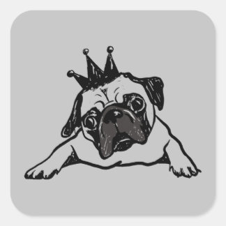 Sticker Carré Drôle Carlin roi chien reine