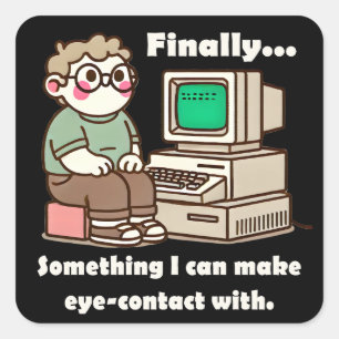Sticker Carré Drôle Cartoon Geek - Nerd Humour