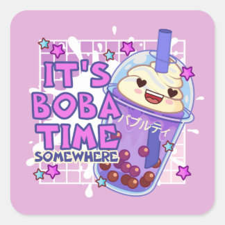 Sticker Carré Drôle 'C'est Boba Time Somewhere'