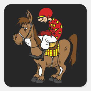 Sticker Carré Drôle cheval de course dessin animé