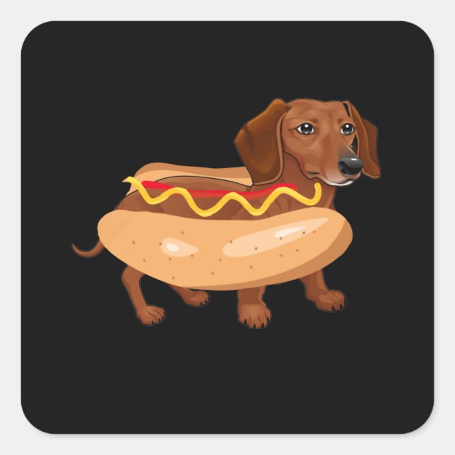 Sticker Carré Drôle Chien Dachshund Hot Chien Restauration rapid (Devant)