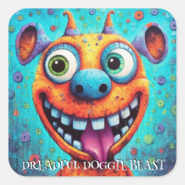 Sticker Carré Drôle Chien Monstre : Dreadful Doggie Beast