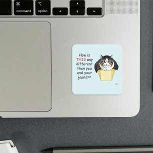 Sticker Carré Drôle Chubby Tabby Boîte à chat