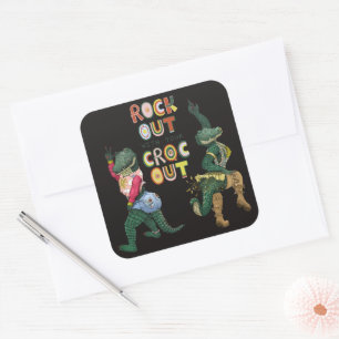 Sticker Carré Drôle Crocodile Pun Rock Out Avec Votre Croc Out