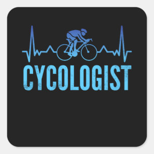 Sticker Carré Drôle Cycologue Heartbeat Cycling Cadeau