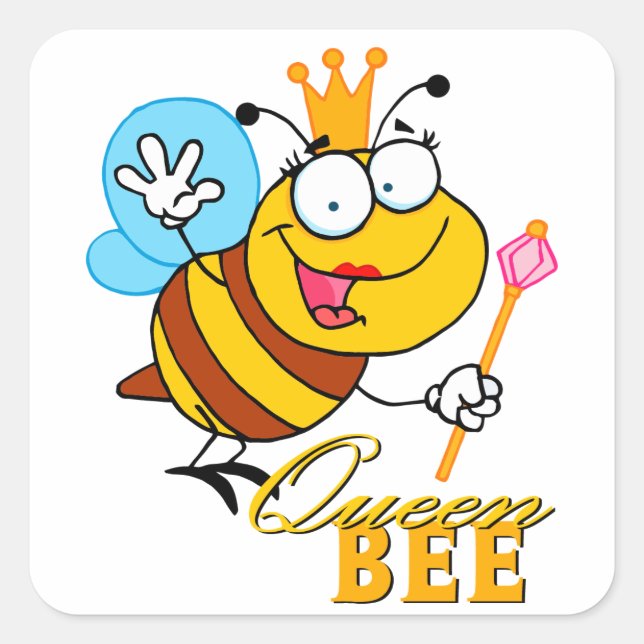 Sticker Carré drôle de bande dessinée queen bee avec texte (Devant)