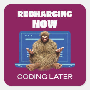 Sticker Carré Drôle de Bigfoot Programmeur Rechargeant le Codage