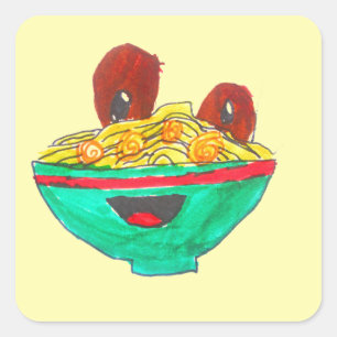 Sticker Carré Drôle dessin animé spaghetti boules de viande art