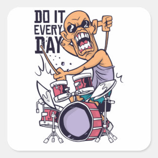 Sticker Carré Drôle Drummer Drums Cadeau