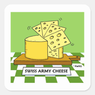 Sticker Carré Drôle Fromage Suisse Foodie Cartoon