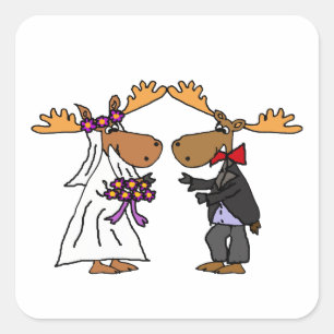 Sticker Carré Drôle Funky Moose Mariage dessin animé