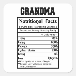 Sticker Carré Drôle Grand-mère Faits Nutritionnels   Grand-paren