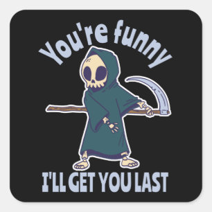 Sticker Carré Drôle Grim Reaper Squelette Halloween Costume