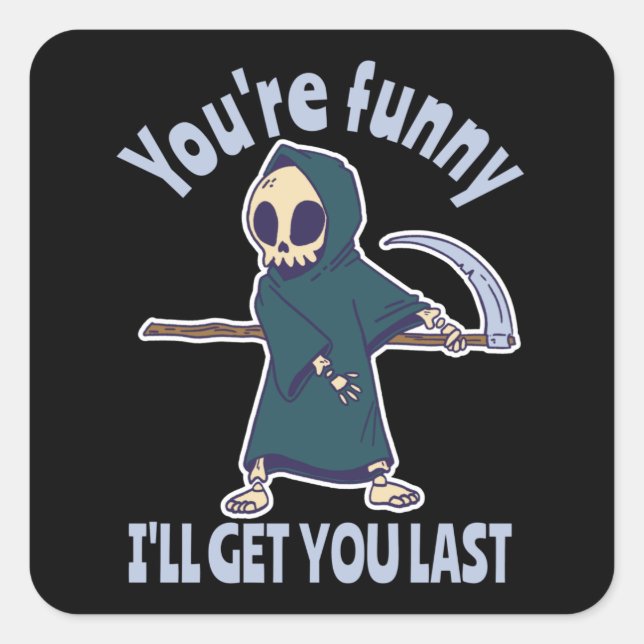 Sticker Carré Drôle Grim Reaper Squelette Halloween Costume (Devant)