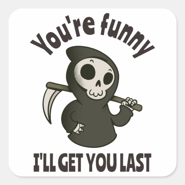 Sticker Carré Drôle Grim Reaper Squelette Halloween Costume (Devant)