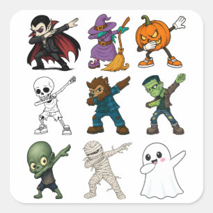 Sticker Carré Drôle Halloween caractères Dabbing