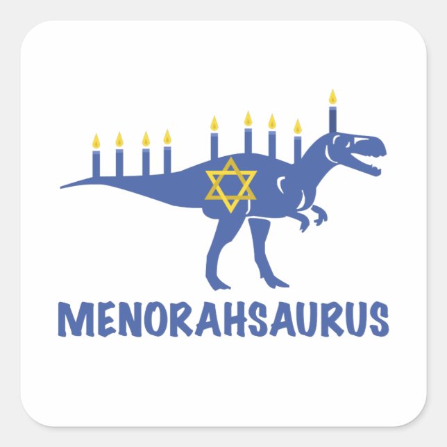 Sticker Carré Drôle Hanoukka Dinosaur MenorahSaurus Dino (Devant)