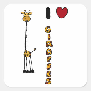 Sticker Carré Drôle I Love Giraffes dessin animé