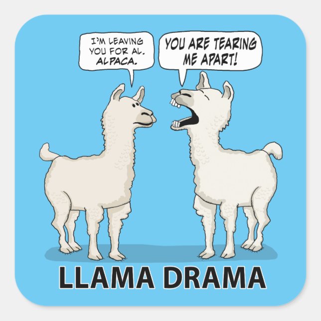 Sticker Carré Drôle Llama Drama (Devant)