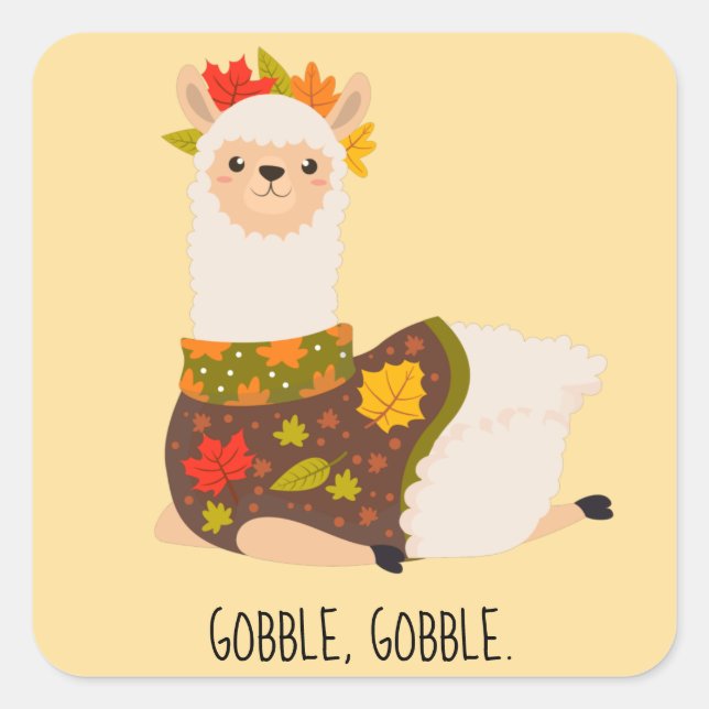 Sticker Carré Drôle Llama Turquie Thanksgiving (Devant)