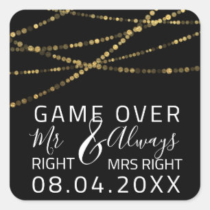 Sticker Carré Drôle Mariage M. Right Toujours Mme Right Game Ove