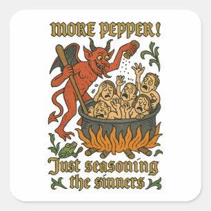 Sticker Carré Drôle Mème Médiéval Diable Dessin Halloween