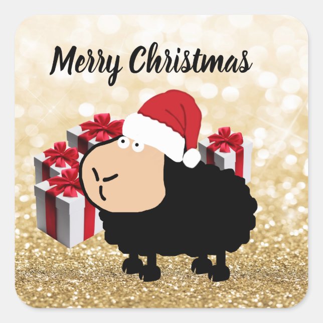 Sticker Carré Drôle mignon Père Noël dessin animé mouton Noël (Devant)